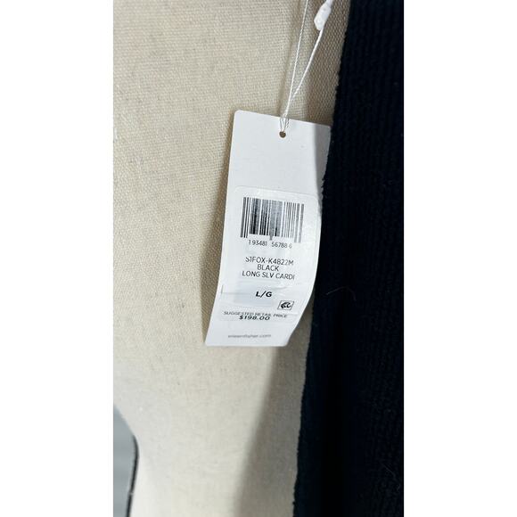 NWT Eileen Fisher Cotton Cardigan L Black Sweater Open Front Texture Capsule - Picture 4 of 7